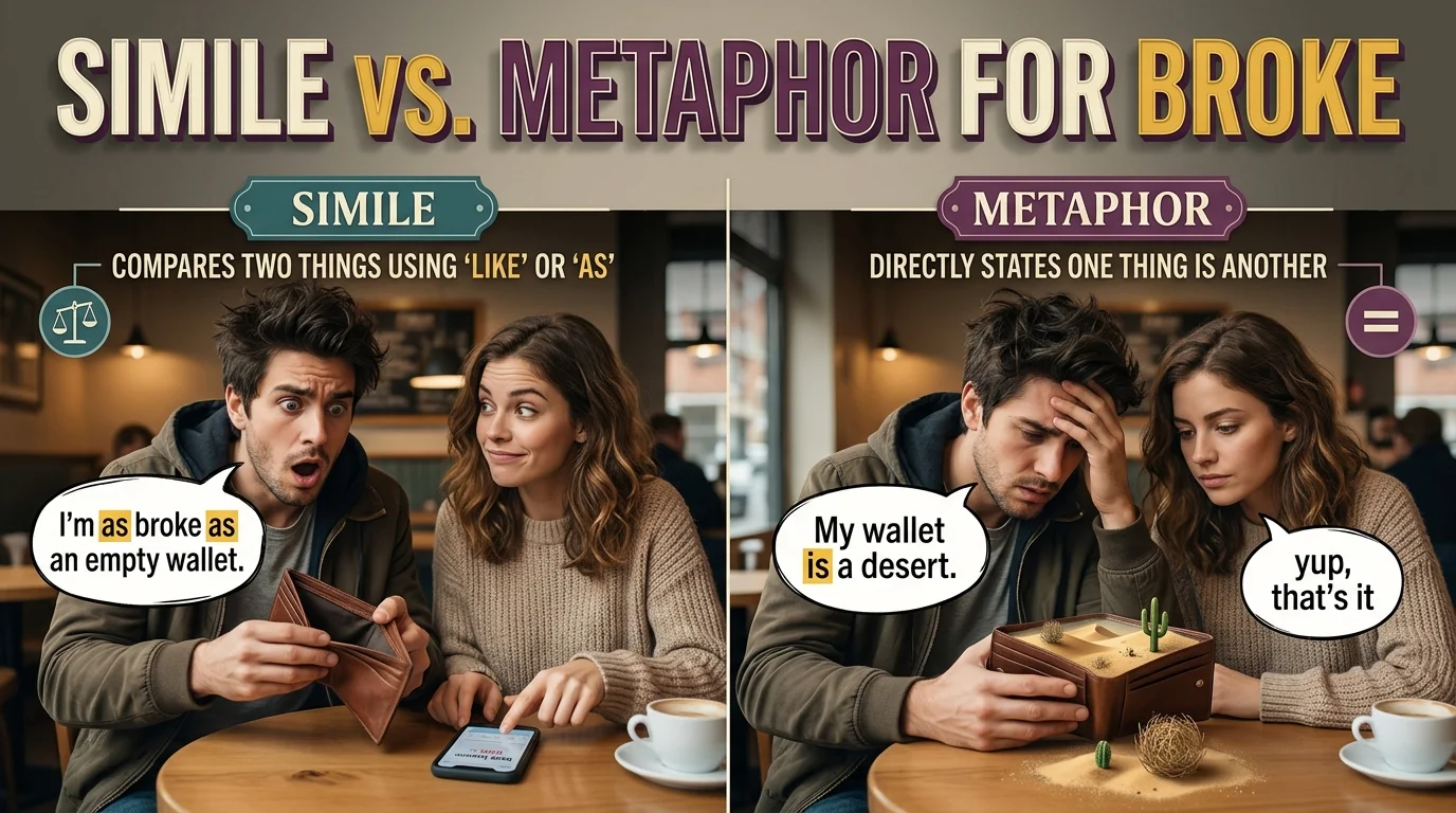 Simile vs. Metaphor for Broke